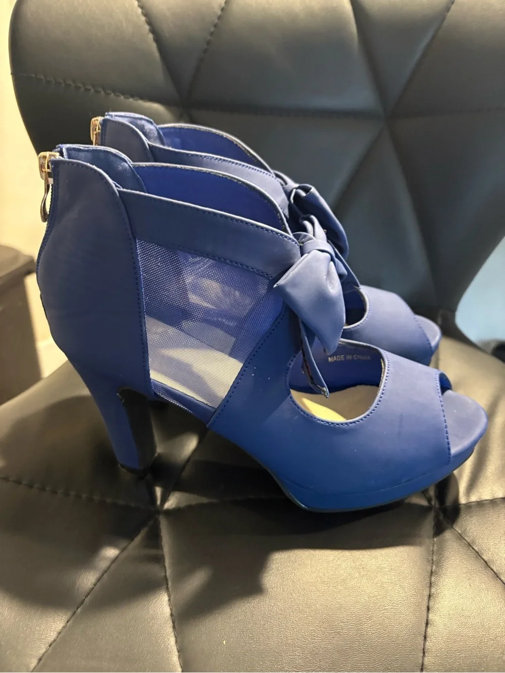 Blue Women's Peep-Toe Tie-Front Heels